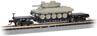 Bachmann 71386 N Scale 52' Center Depressed Flatcar with Sheridan Tank - Black