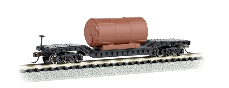 Bachmann 71395 N Scale 52' Center Depressed Flatcar with Boiler Load - Unlettered