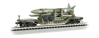 Bachmann 71396 N Scale 52' Center Depressed Flatcar with Missile Launcher - Olive Drab