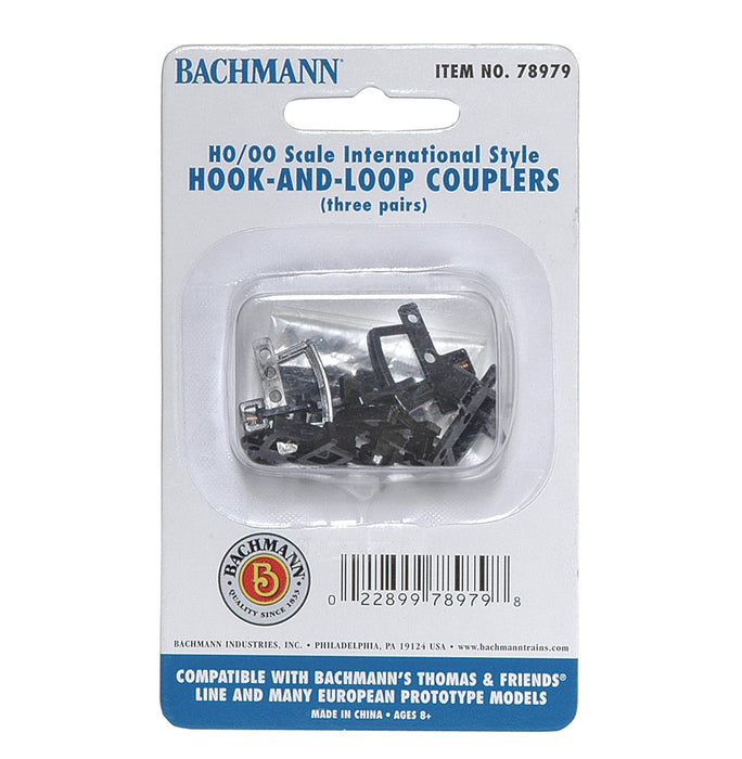 Bachmann 78979 HO/OO Scale Hook & Loop Couplers (3 Pairs)
