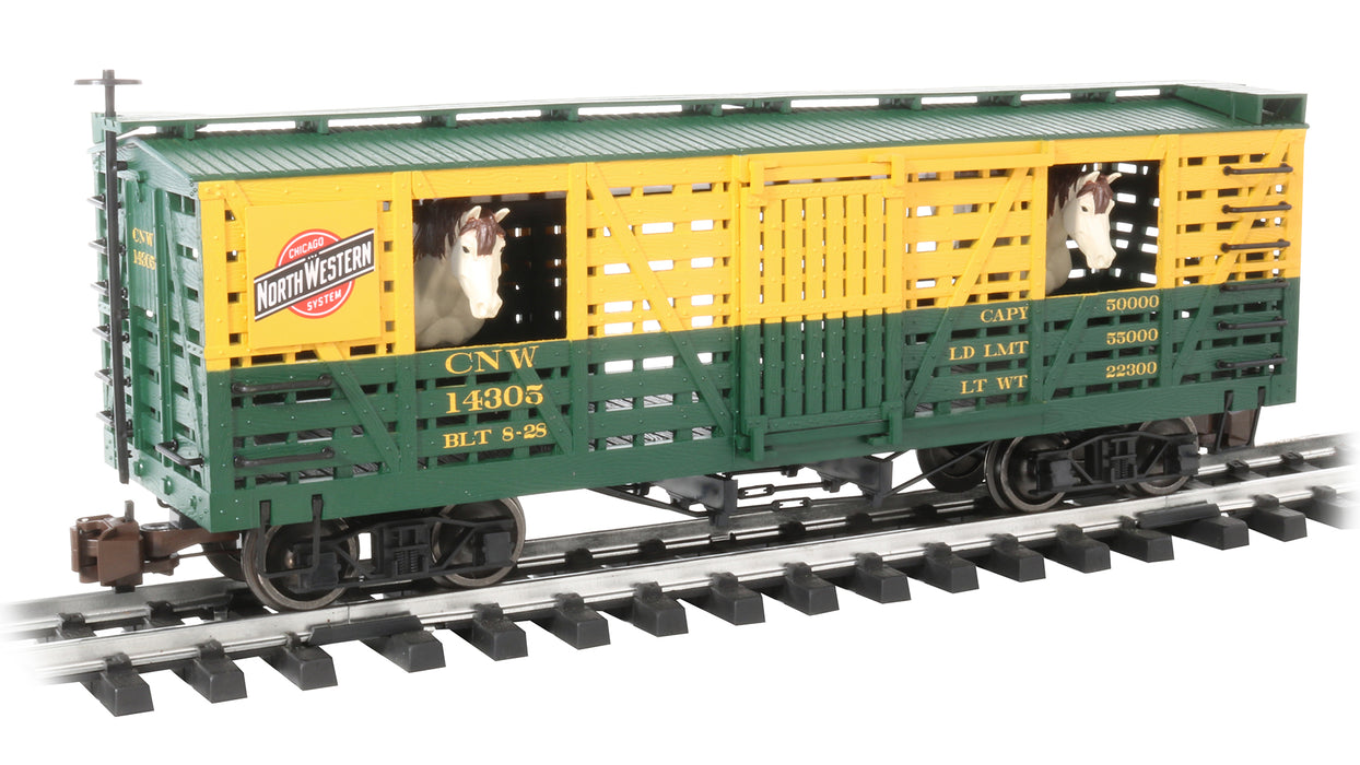 Bachmann 98705 G Gauge 40' Animated Stock Car with Horses CNW 14305