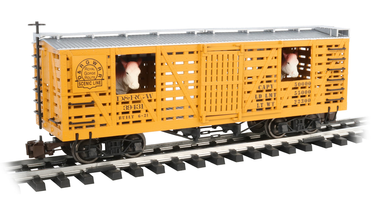 Bachmann 98706 G Gauge 40' Animated Stock Car with Cattle Rio Grande D&RGW 39431