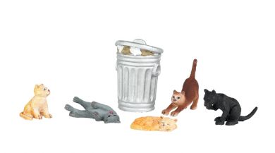 Bachmann SceneScapes 33157 O Scale Cats with Garbage Can (6 Pack)