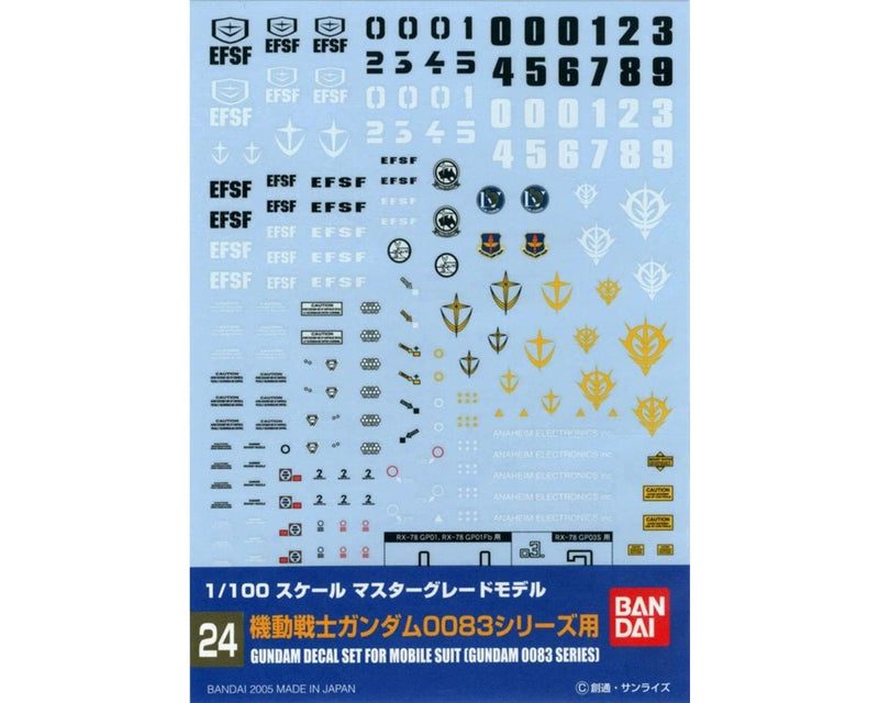 Bandai 1134151 GD-24 MG 0083 Gundam Mobile Suit Multiuse Waterslide Decals
