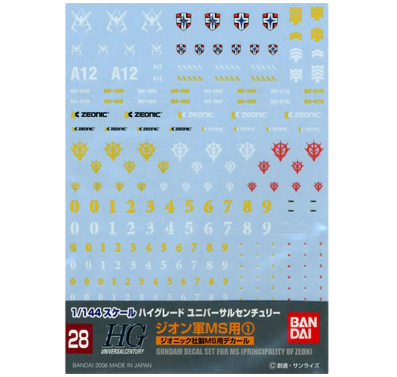 Bandai 1145081 GD-28 1/144 HG UC Gundam Multiuse - Zeon  Mobile Suits #1  Waterslide Decal Sheet