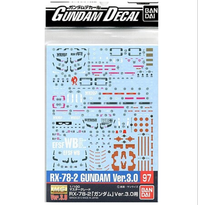 Bandai 2247096 GD-97 MG 1/100 RX-78-2 Gundam Ver.3.0 Waterslide Decal Sheet