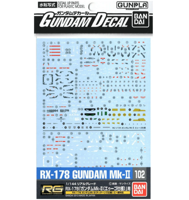 Bandai 2247101 GD-102 RG 1/144 Gundam Mk-II (AEUG/Titians) Waterslide Decal Sheet