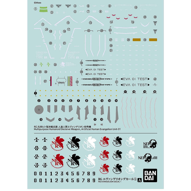 Bandai 2593843 Evangelion No.01 RG Waterslide Decals