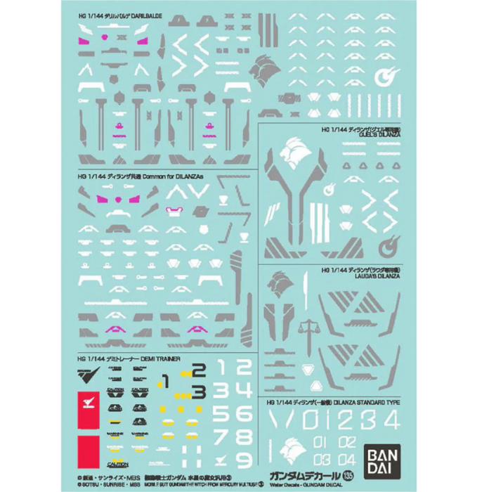 Bandai 2653310 GD-135 Mobile Suit Gundam Waterslide Decals Multiuse 3 (The Witch From Mercury)