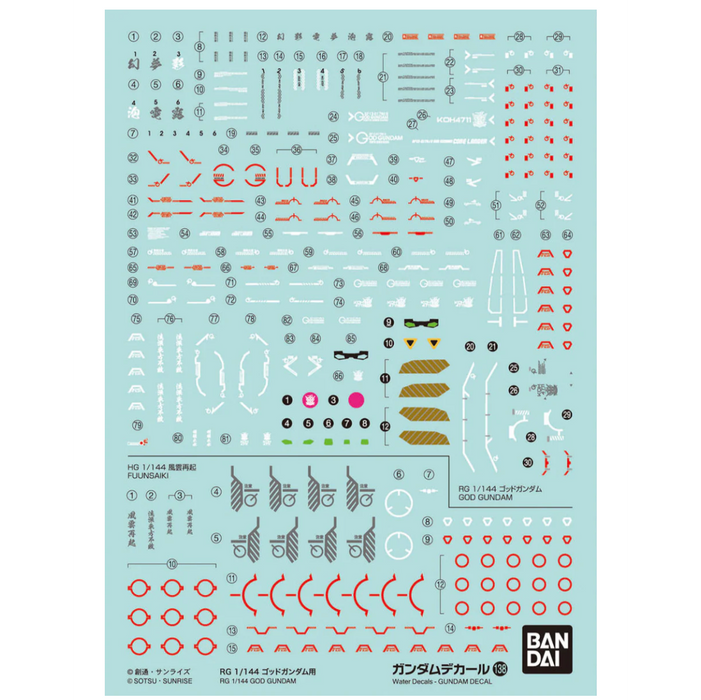 Bandai 2653313 GD-138 God Gundam/Burning Gundam Mobile Suit Waterslide Decals