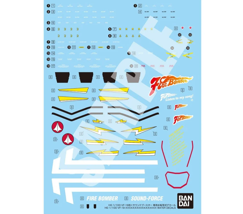 Bandai 2691356 HG Macross YF-19 Custom Fire Valkyrie Waterslide Decal Sheet