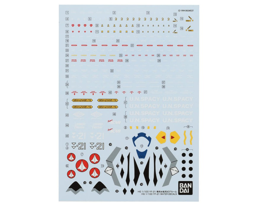 Bandai 2720663 HG Macross YF-21 (Guld Goa Bowman Use) Waterslide Decal Sheet