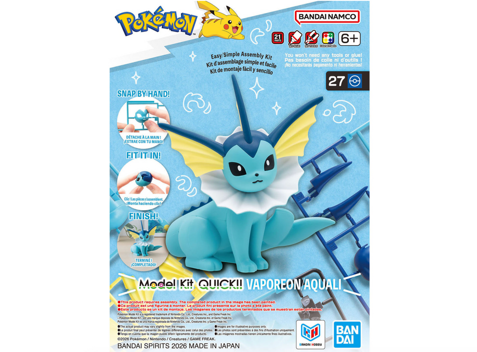 Bandai 2857776/5072535 Pokemon Quick!! #27 Vaporeon (Snap Kit)
