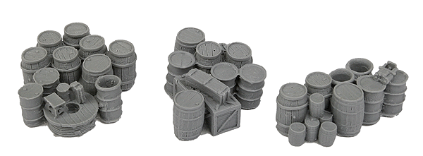 Bar Mills Scale Model Works 2008 HO Scale 3 Groups of Kegs & Crates (Unpainted Resin)