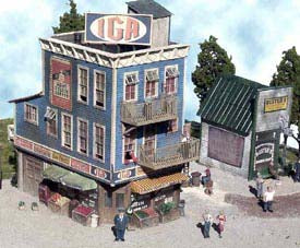 Bar Mills Scale Model Works 982 HO Scale Booty Corner with IGA Corner Grocery Store Craftsman Kit