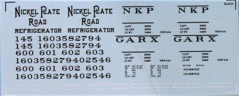 Bethlehem Car Works KitBits 253 HO Scale Black NKP/GARX Reefer Car Decals
