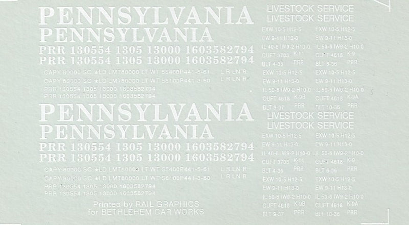 Bethlehem Car Works KitBits SP-2 HO Scale Pennsylvania K9/K11 Stock Car Decals