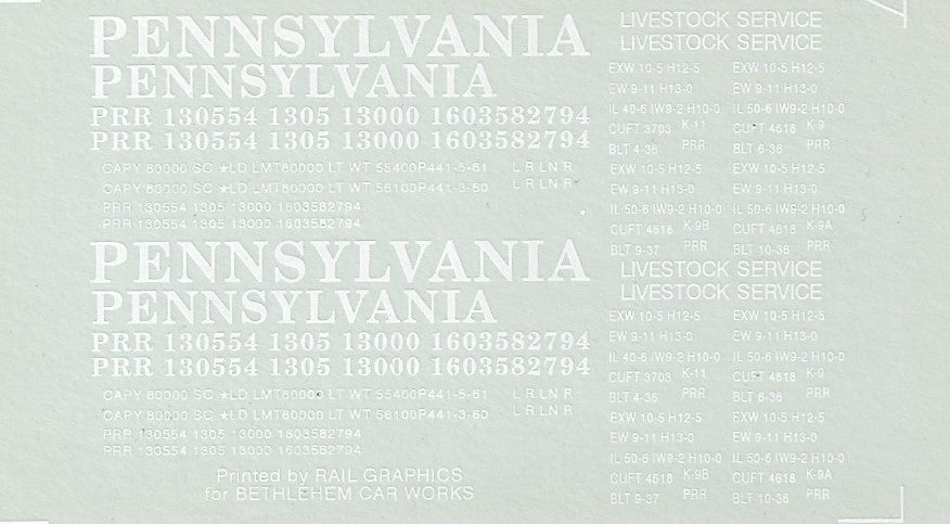 Bethlehem Car Works KitBits SP-2 HO Scale Pennsylvania K9/K11 Stock Car Decals