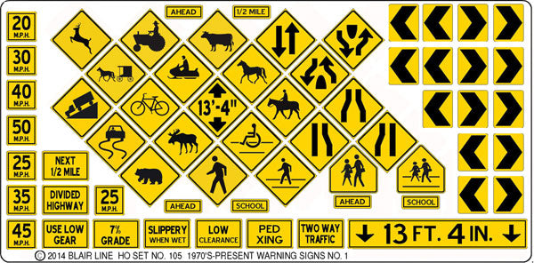 Blair Line 105 HO Scale Highway Signs Modern Traffic (Warning #1 1971-Present)