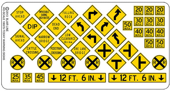 Blair Line 107 HO Scale Highway Signs Modern Traffic (Warning #3 1948-Present)