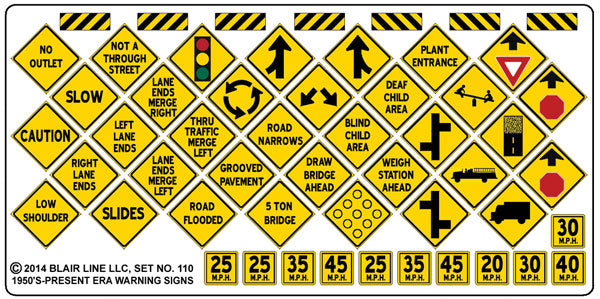 Blair Line 110 HO Scale Highway Signs Modern Traffic (Warning #4 1948-Present)