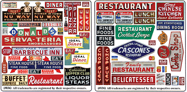 Blair Line 36 N Scale Storefront & Advertising: Restaurant & Cafe Signs