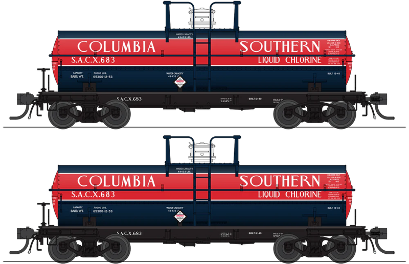BLI 10350 HO Scale 6000 Gallon Tank Car Columbia Southern SACX Blue & Red Scheme 2 Pack