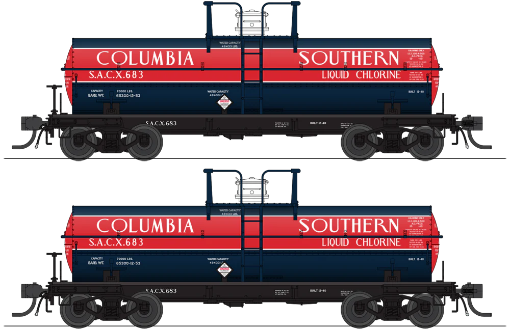 BLI 10350 HO Scale 6000 Gallon Tank Car Columbia Southern SACX Blue & Red Scheme 2 Pack