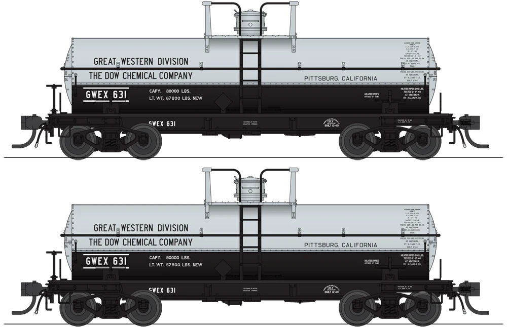 BLI 10352 HO Scale 6000 Gallon Tank Car Dow Chemical GWEX 2 Pack