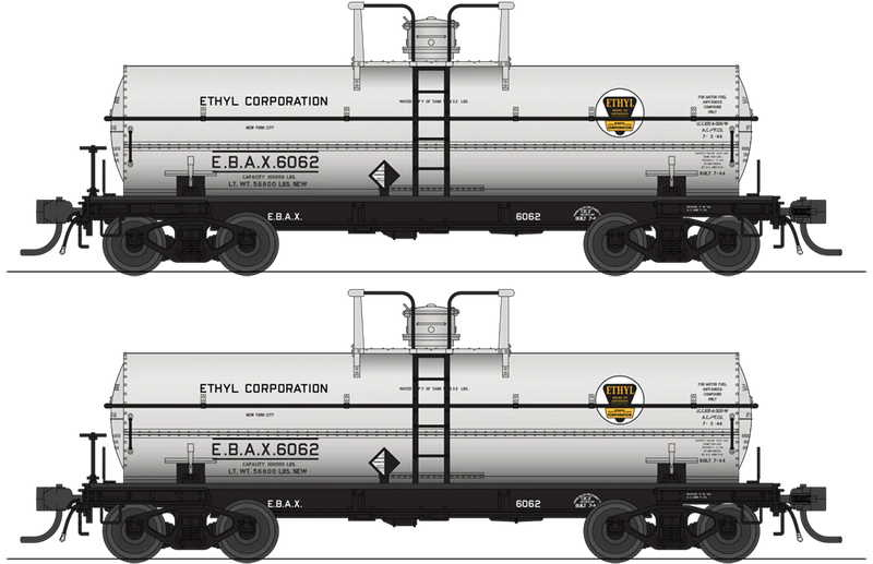BLI 10354 HO Scale 6000 Gallon Tank Car Ethyl Corporation EBAX Light Gray 2 Pack