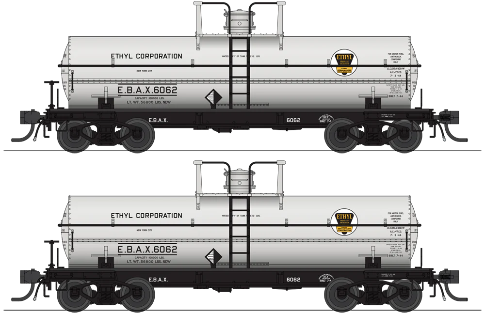 BLI 10354 HO Scale 6000 Gallon Tank Car Ethyl Corporation EBAX Light Gray 2 Pack