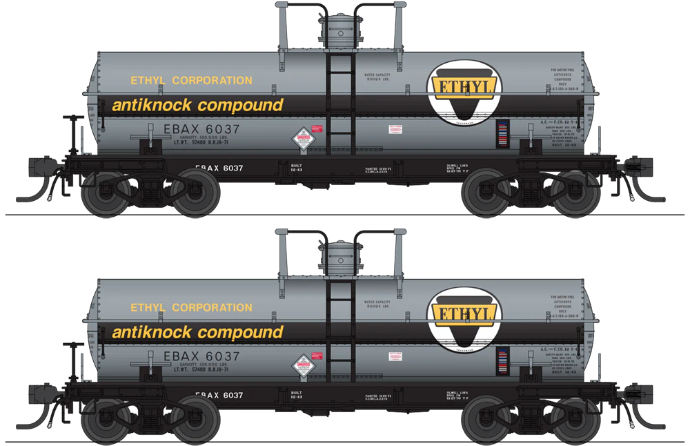 BLI 10355 HO Scale 6000 Gallon Tank Car Ethyl Corporation EBAX Dark Gray 2 Pack