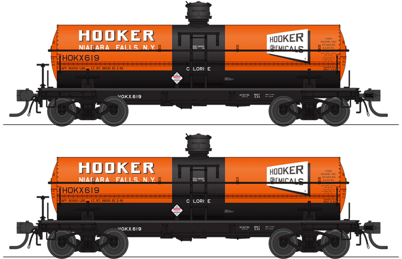 BLI 10357 HO Scale 6000 Gallon Tank Car Hooker Chemical HOKX Billboard Scheme 2 Pack
