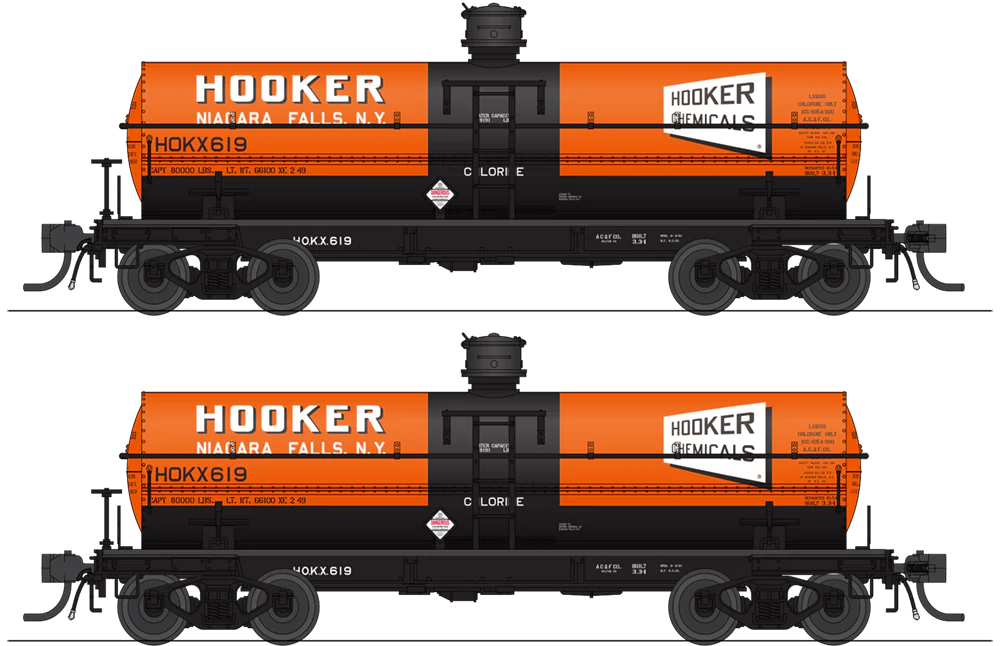 BLI 10357 HO Scale 6000 Gallon Tank Car Hooker Chemical HOKX Billboard Scheme 2 Pack