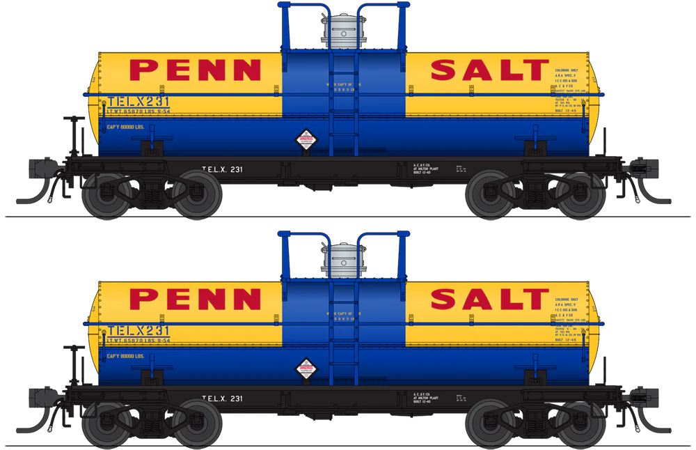 BLI 10358 HO Scale 6000 Gallon Tank Car Penn Salt TELX 2 Pack