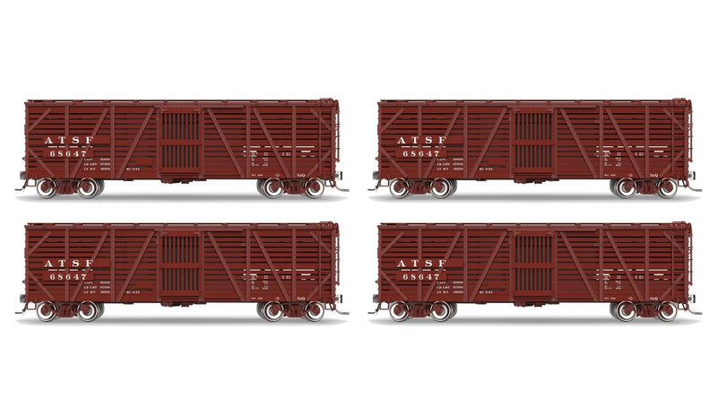 BLI 10720 HO Scale 40' Wood Stock Car Santa Fe ATSF 4-Pack No-Sound