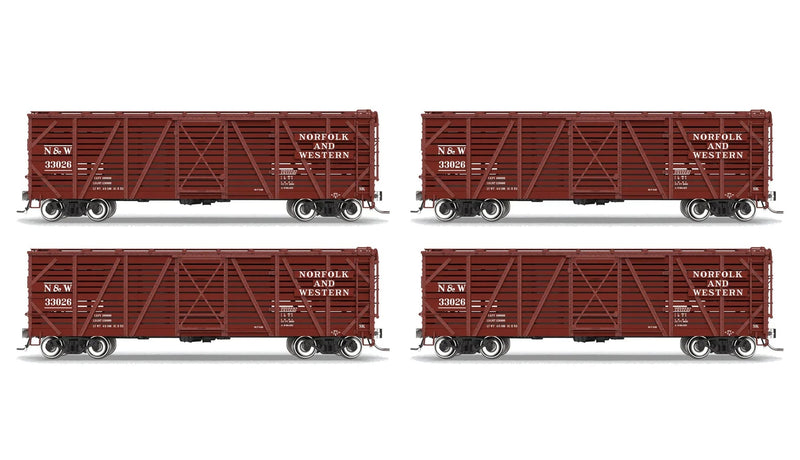 BLI 10724 HO Scale 40' Wood Stock Car Norfolk & Western N&W 4-Pack No-Sound