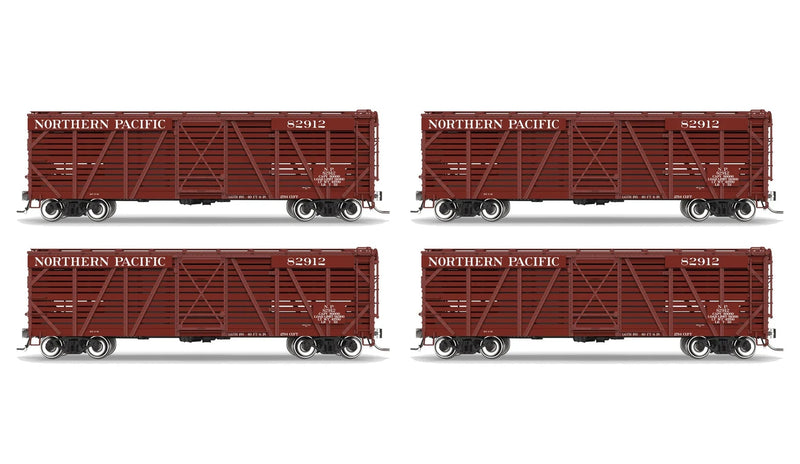BLI 10725 HO Scale 40' Wood Stock Car Northern Pacific NP 4-Pack No-Sound