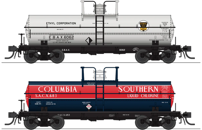 BLI 6474 HO Scale 6000 Gallon Tank Car Ethyl/Columbia Southern Late 1950s Variety 2 Pack