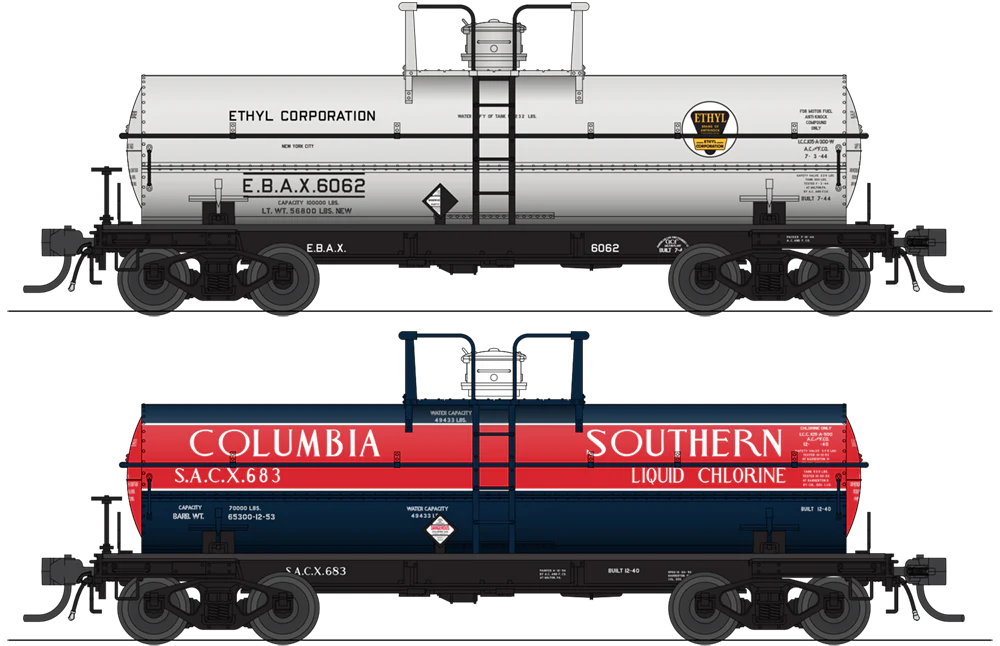 BLI 6474 HO Scale 6000 Gallon Tank Car Ethyl/Columbia Southern Late 1950s Variety 2 Pack