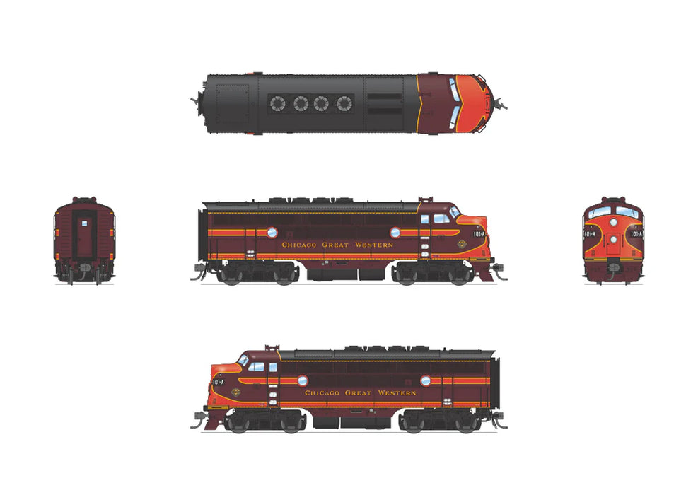BLI 6652 HO Scale EMD F3A-B Diesel Set Chicago Great Western CGW 101A/101B Paragon4 DCC