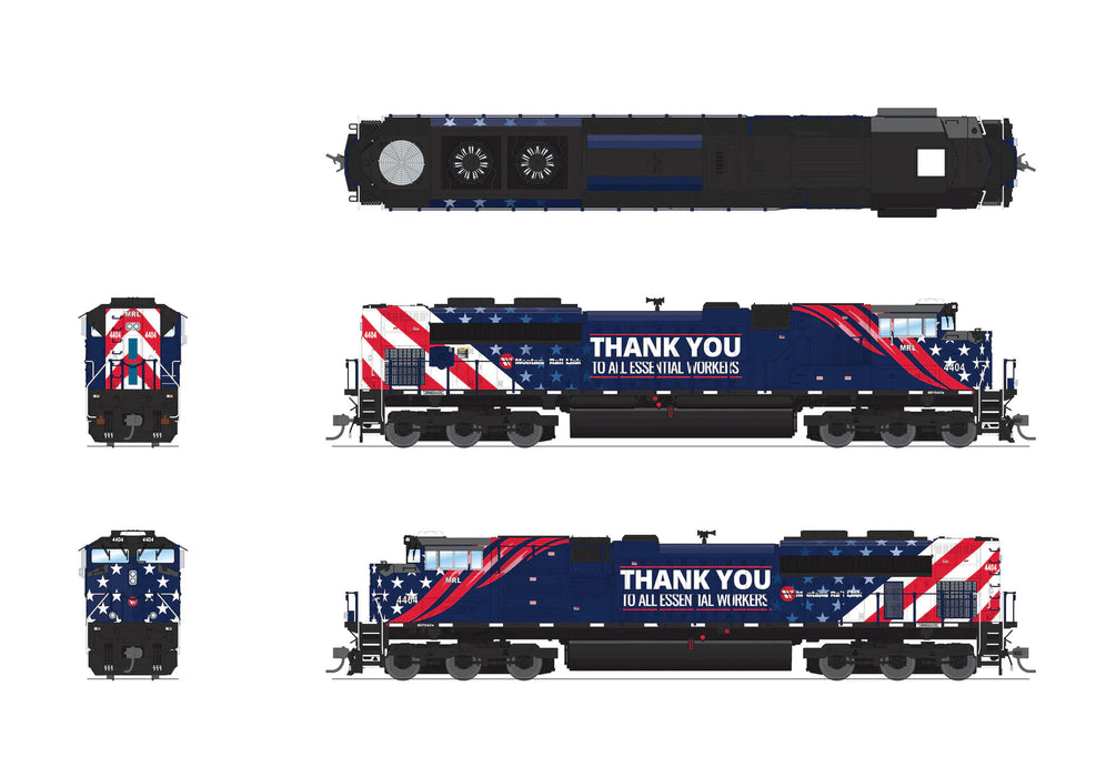 BLI 8703 HO Scale EMD SD70ACe Essential Workers Montana Rail Link MRL 4404 Stealth DC