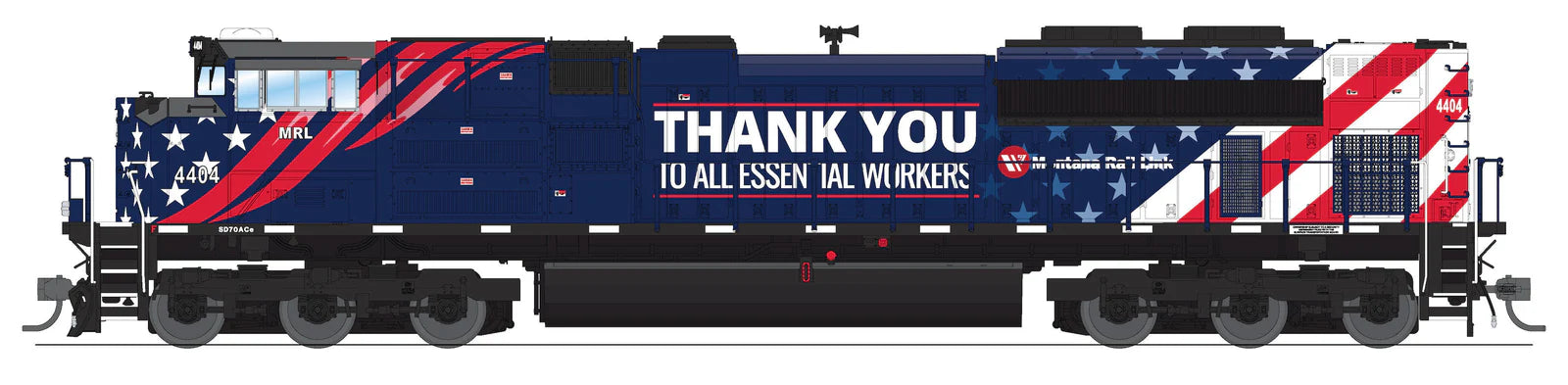 BLI 8703 HO Scale EMD SD70ACe Essential Workers Montana Rail Link MRL 4404 Stealth DC