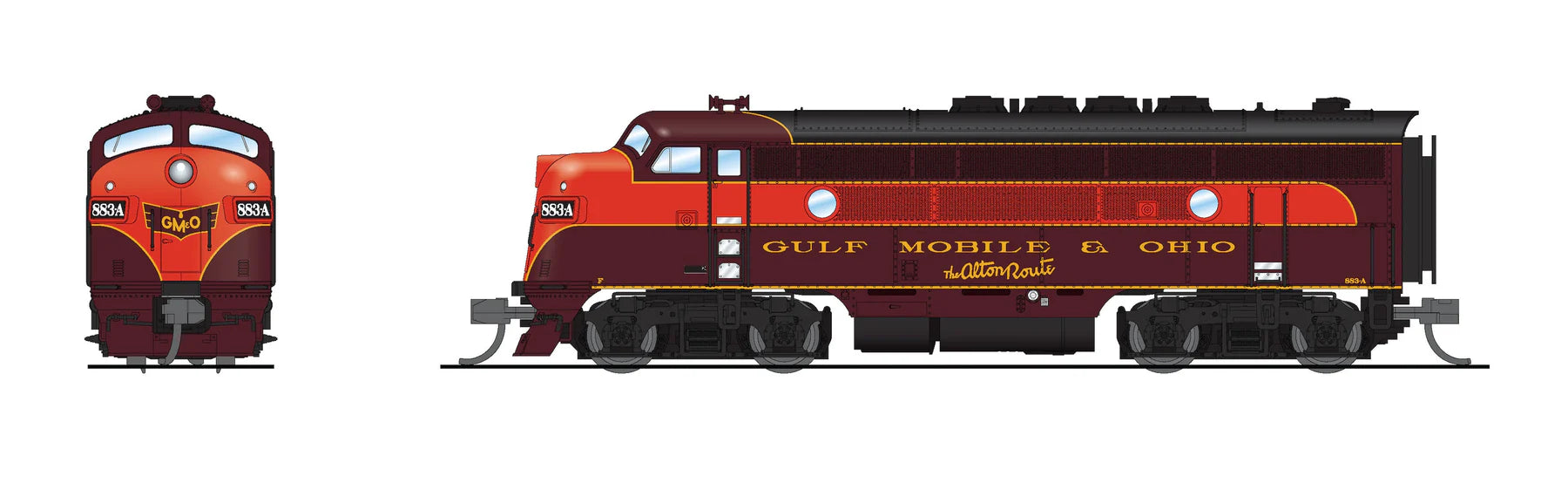 BLI 9209 N Scale EMD Diesel F3 A/B Gulf Mobile & Ohio GM&O 883/B80 Paragon4 (Sound/DC/DCC/Unpowered B)