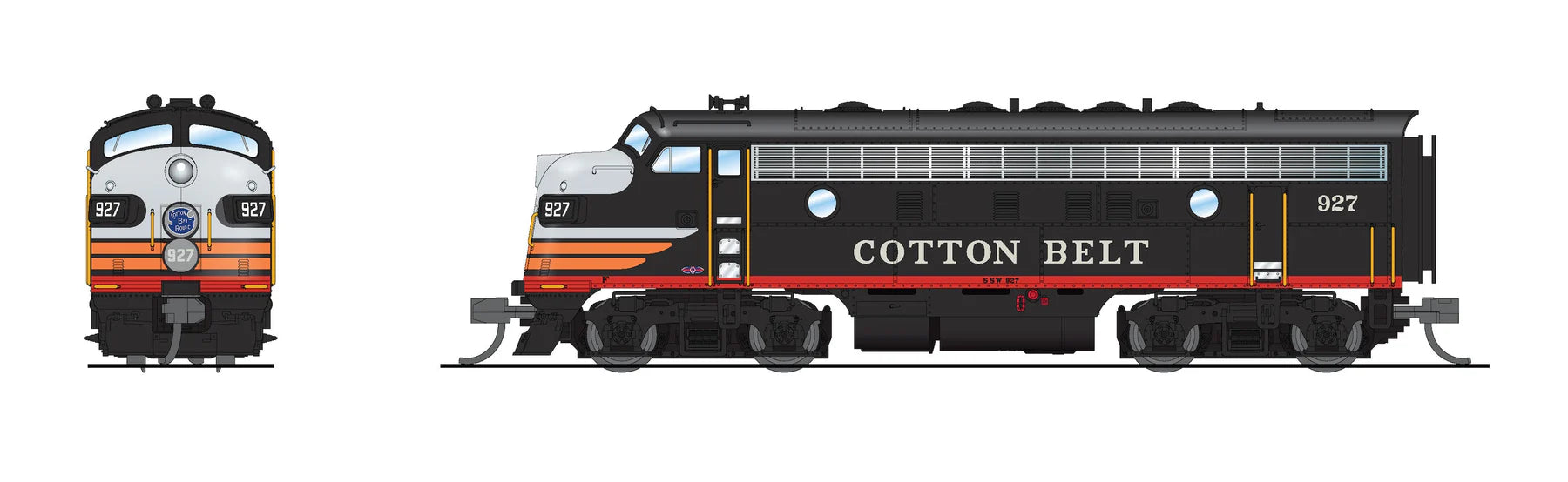 BLI 9250 N Scale EMD Diesel F7AB Cotton Belt SSW 927/928 Paragon4 (Sound/DC/DCC/Unpowered B)