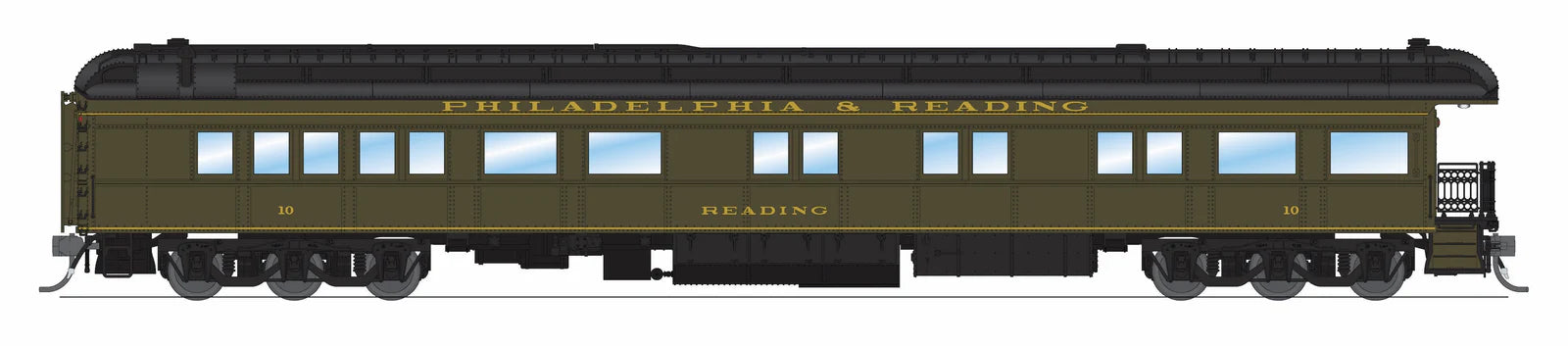 BLI 9731 HO Scale Pullman Business Car Philadelphia & Reading #10, Pullman Green (Strasburg Appearance)