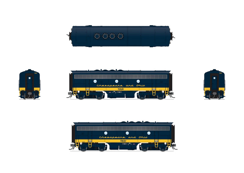 BLI HO Scale EMD F7A/B Diesel Chesapeake & Ohio C&O 7002/7501