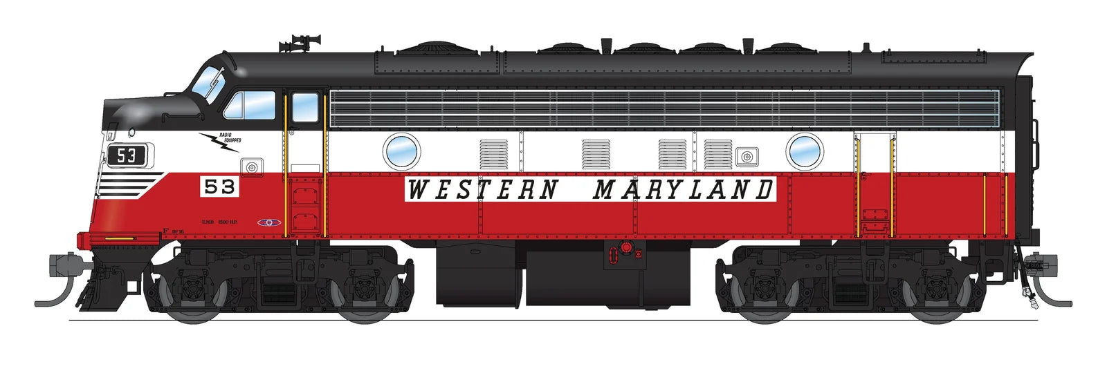 BLI HO Scale EMD F7A Diesel Western Maryland "Circus Red/White/Black) WM