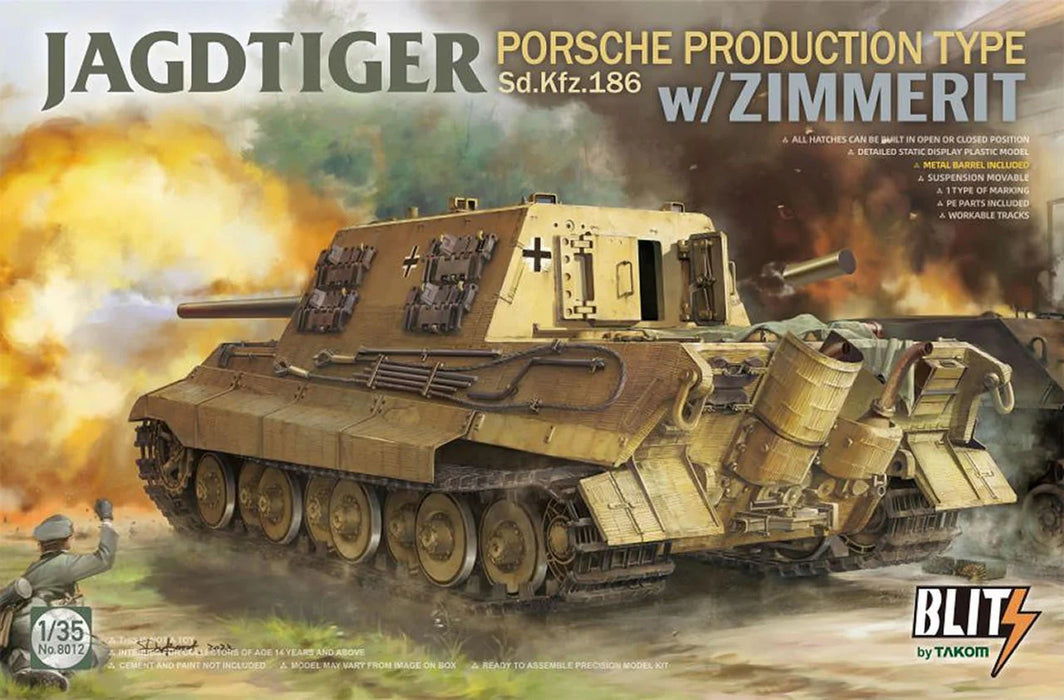 Blitz by Takom 8012 1/35 Jagdtiger Sd.Kfz. 186 Porsche Production with Zimmerit Tank Model Kit