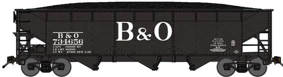Bluford Shops 74048 N Scale 70 Ton 3-Bay Offset Hopper w/ Coal Load B&O 734201